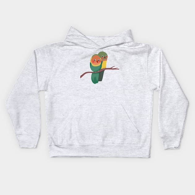 Jade Green Lovebird in the twig | Bunniesmee Valentine Edition Kids Hoodie by GambarGrace